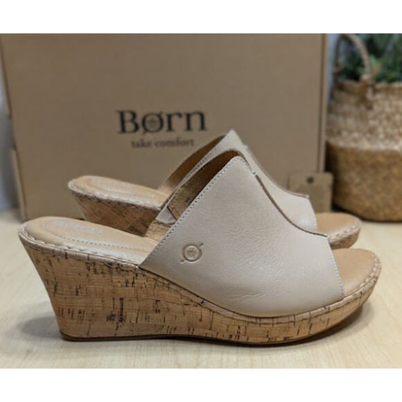 Born Arie Natural Full Grain Leather Platform Wedge Sandals Women's 10 NIB - Picture 2 of 11